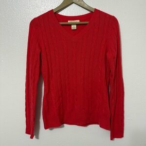 Peck & Peck Coral Red Size Medium Cashmere Cable Knit Sweater Preppy Soft